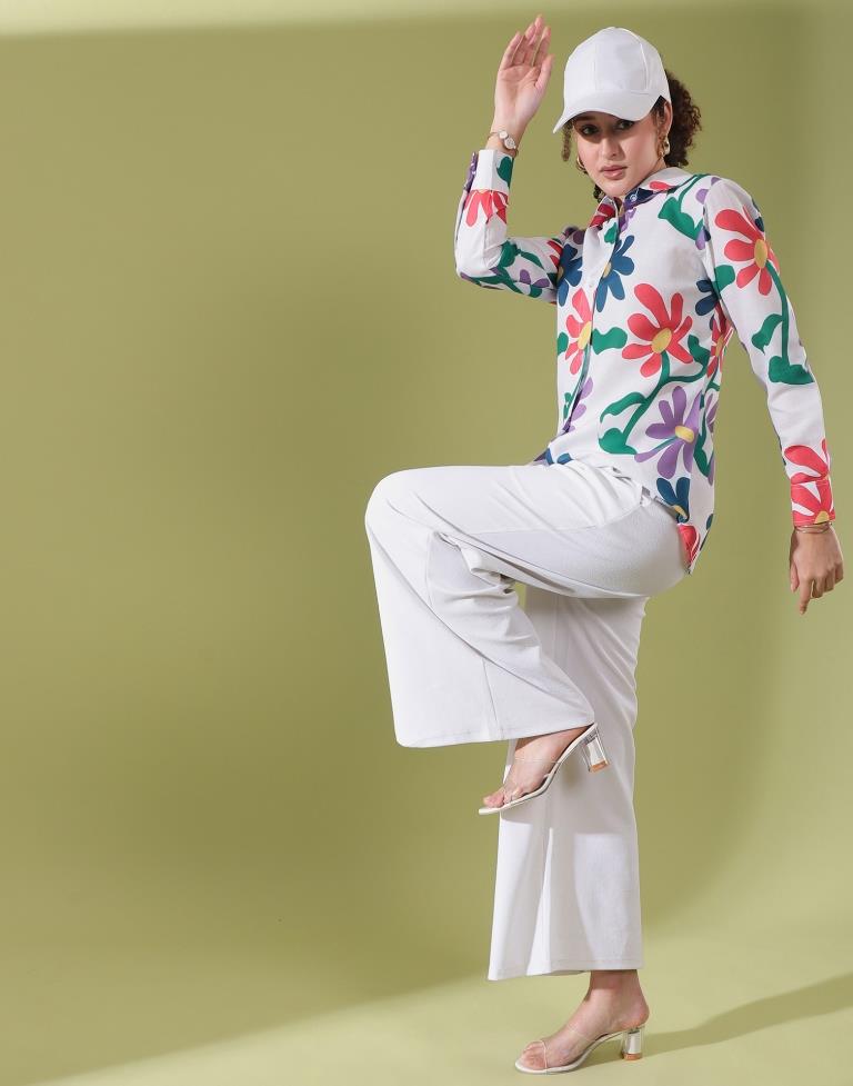 White Cotton Printed Shirt