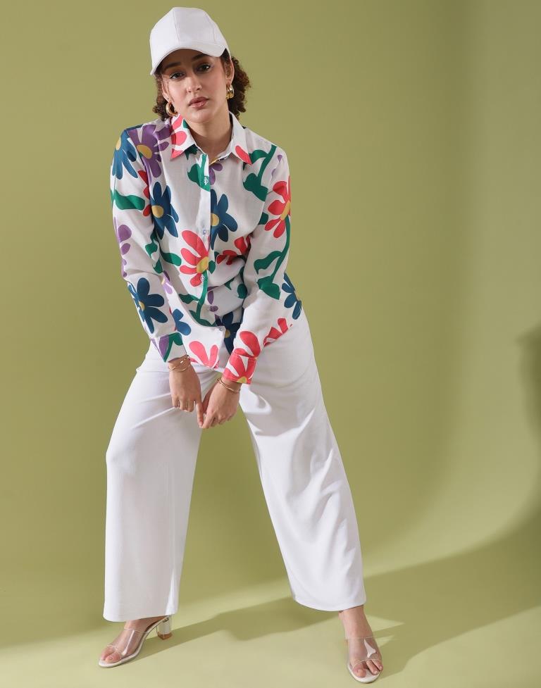 White Cotton Printed Shirt