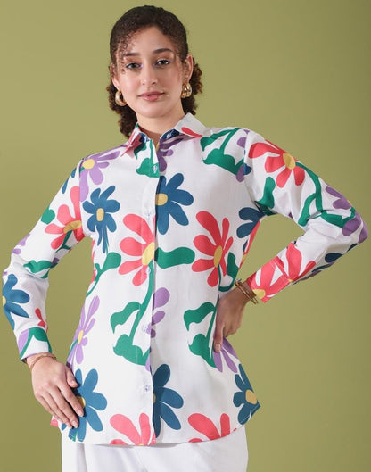 White Cotton Printed Shirt