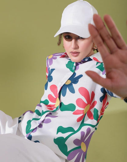 White Cotton Printed Shirt