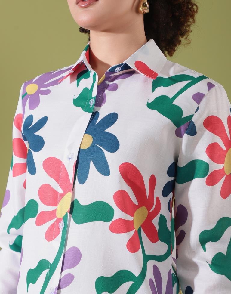 White Cotton Printed Shirt