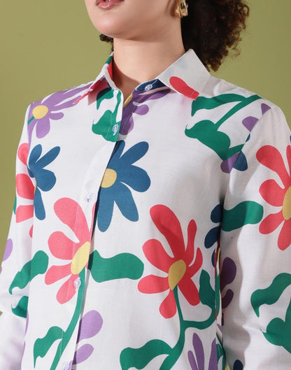 White Cotton Printed Shirt