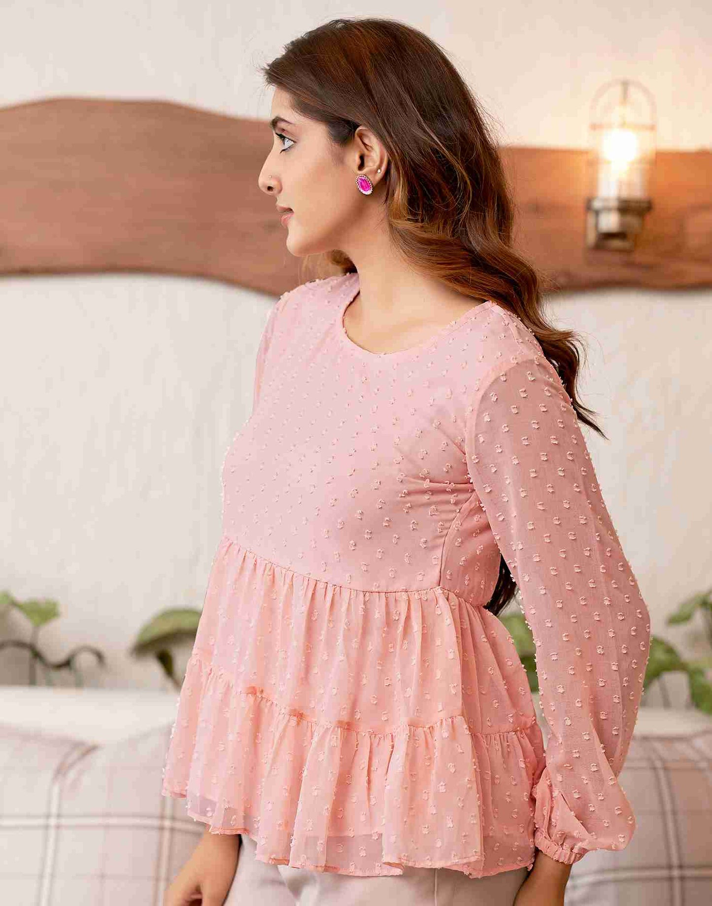 Peach Chiffon Woven Top
