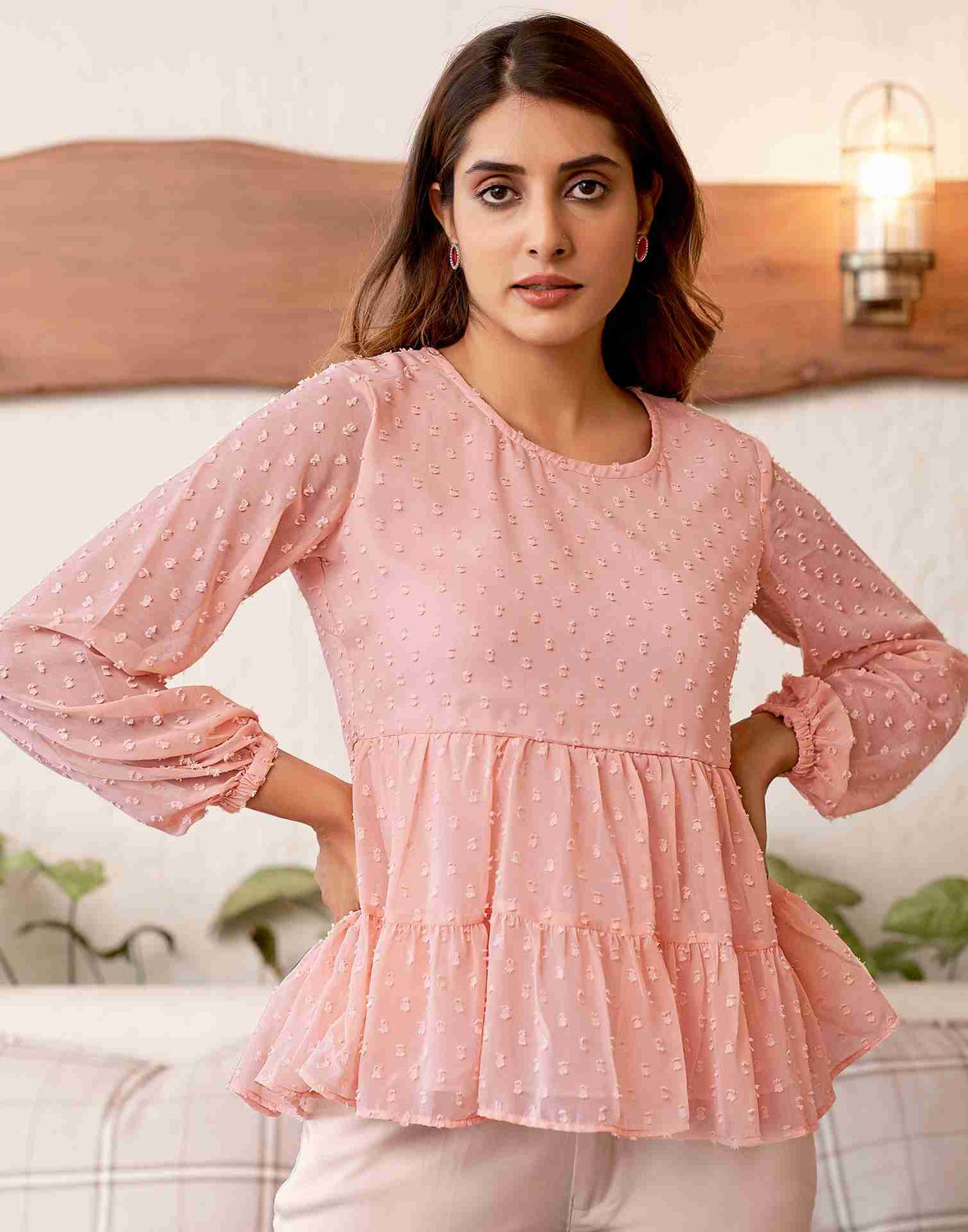 Peach Chiffon Woven Top