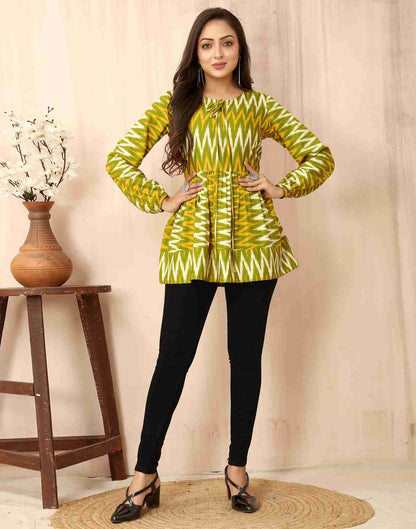 Olive Green Polyester Printed Tunic Top