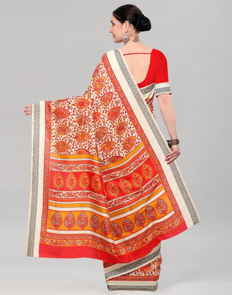 Off White Coloured Terylene Printed Partywear Saree | Sudathi