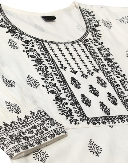 White Cotton Embroidery Straight Kurta Kurti With Pant And Dupatta | Leemboodi