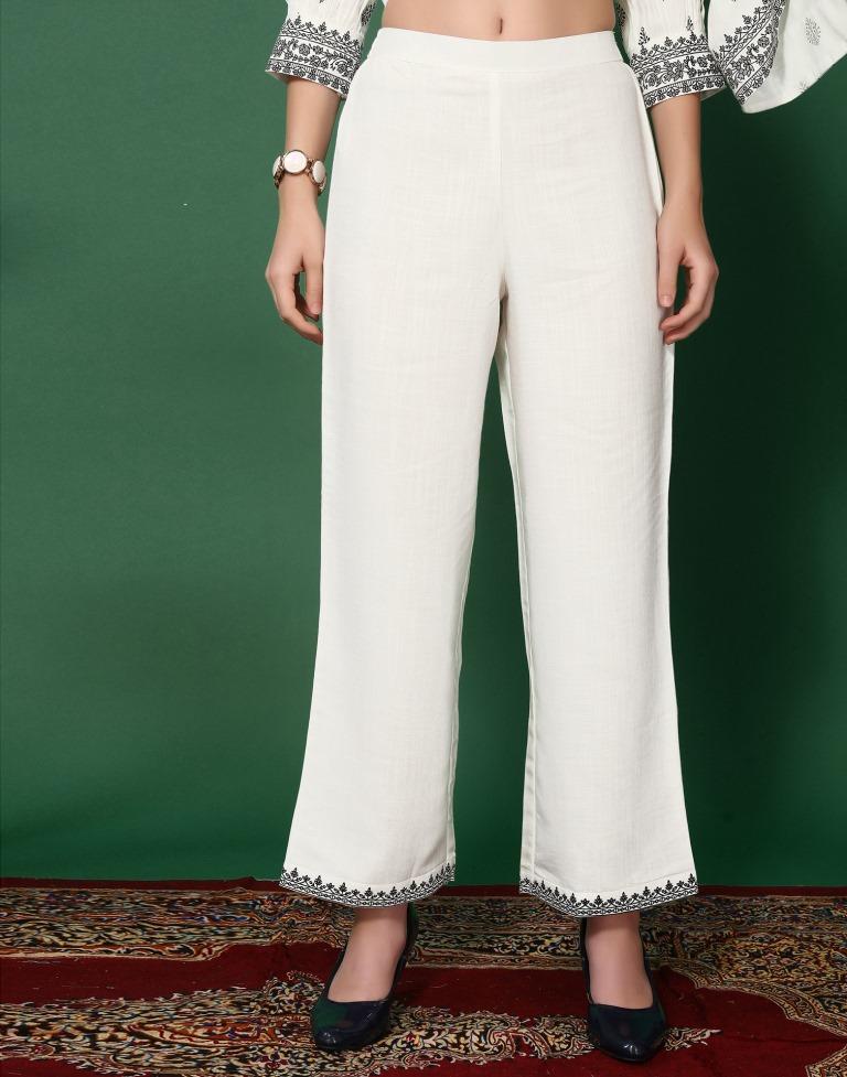 White Cotton Embroidery Straight Kurta Kurti With Pant And Dupatta | Leemboodi