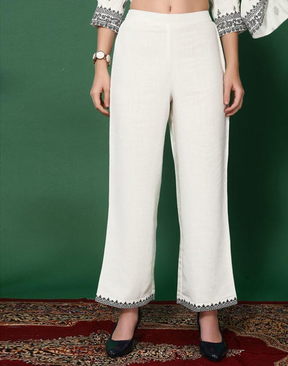 White Cotton Embroidery Straight Kurta Kurti With Pant And Dupatta | Leemboodi