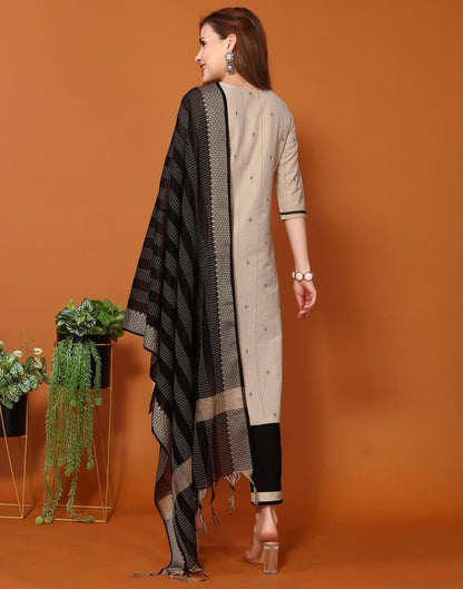 Beige Weaved Kurta With Pant And Dupatta