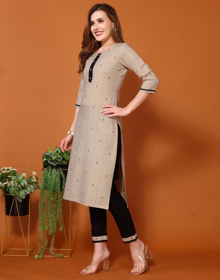 Beige Weaved Kurta With Pant And Dupatta