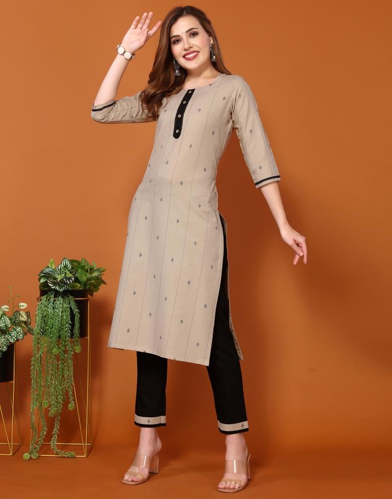 Beige Weaved Kurta With Pant And Dupatta