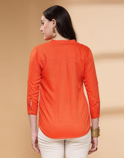 Orange Cotton Plain Shirt Top