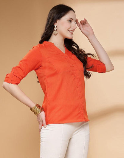 Orange Cotton Plain Shirt Top