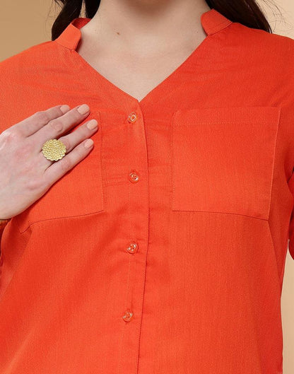 Orange Cotton Plain Shirt Top