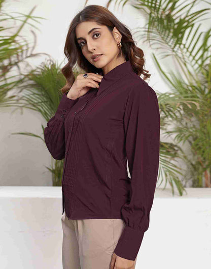 Wine Polyester Printed Shirt