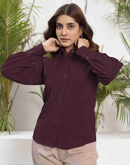 Wine Polyester Printed Shirt