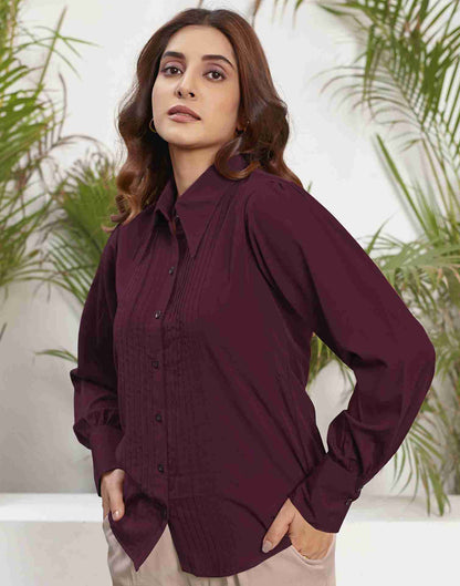 Wine Polyester Printed Shirt