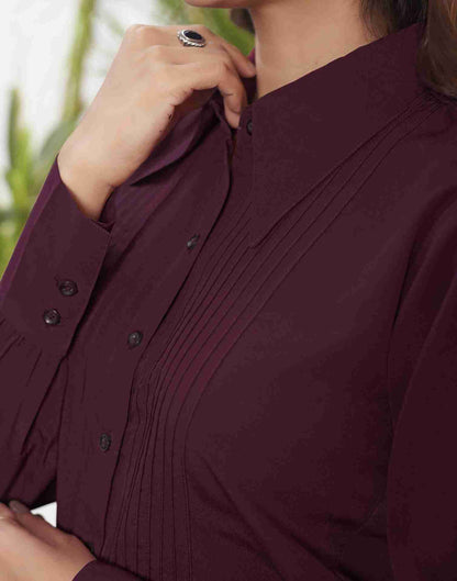 Wine Polyester Printed Shirt