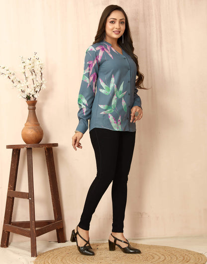 Grey Polyester Printed Shirt