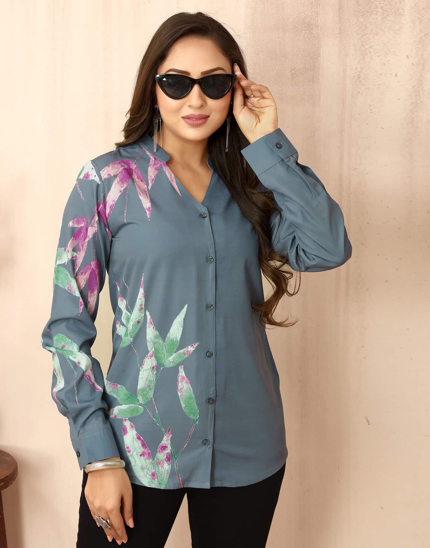 Grey Polyester Printed Shirt