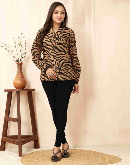 Peru Brown Polyester Printed Shirt