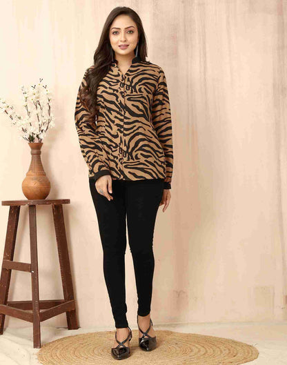 Peru Brown Polyester Printed Shirt