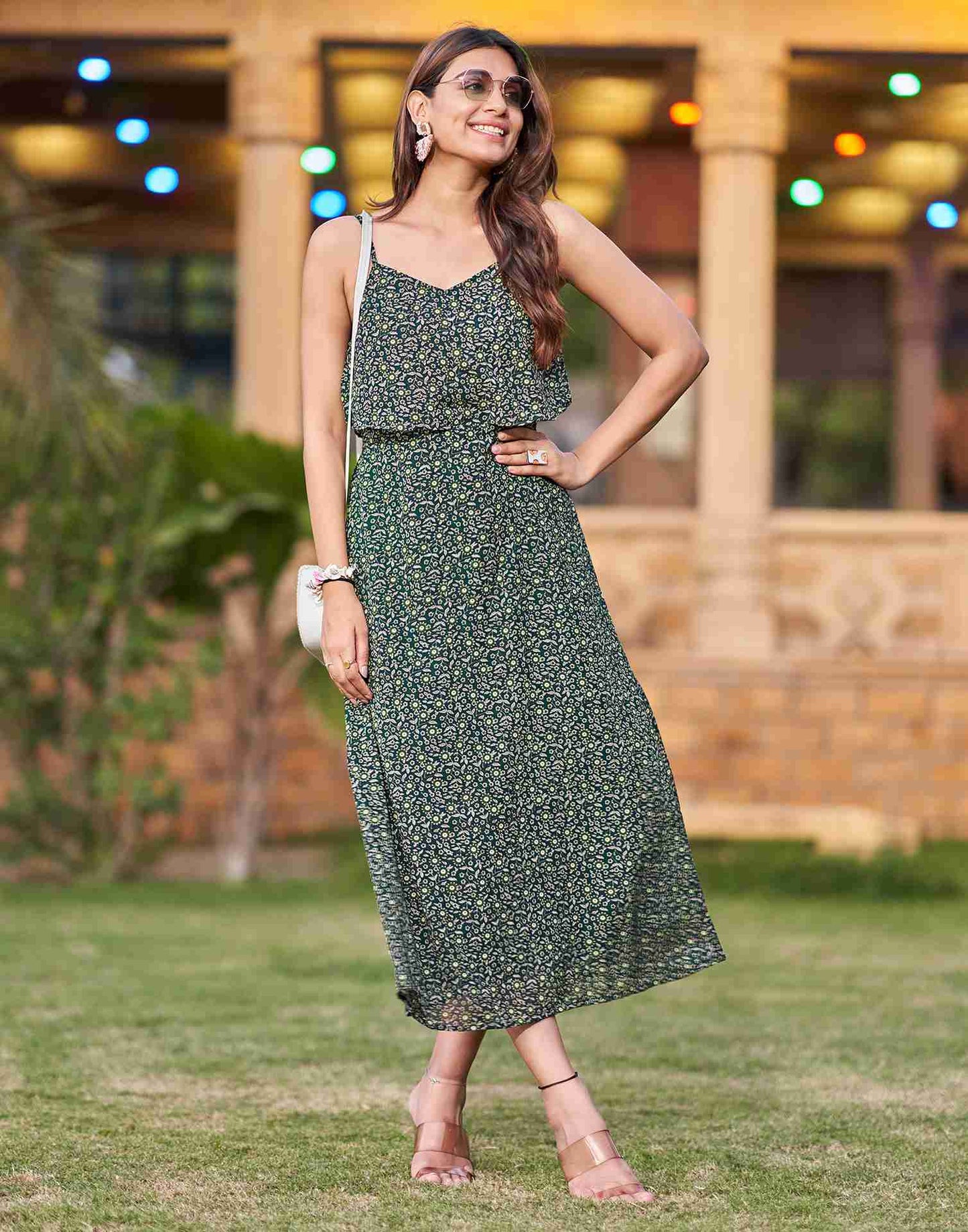 Green Georgette Printed Dress