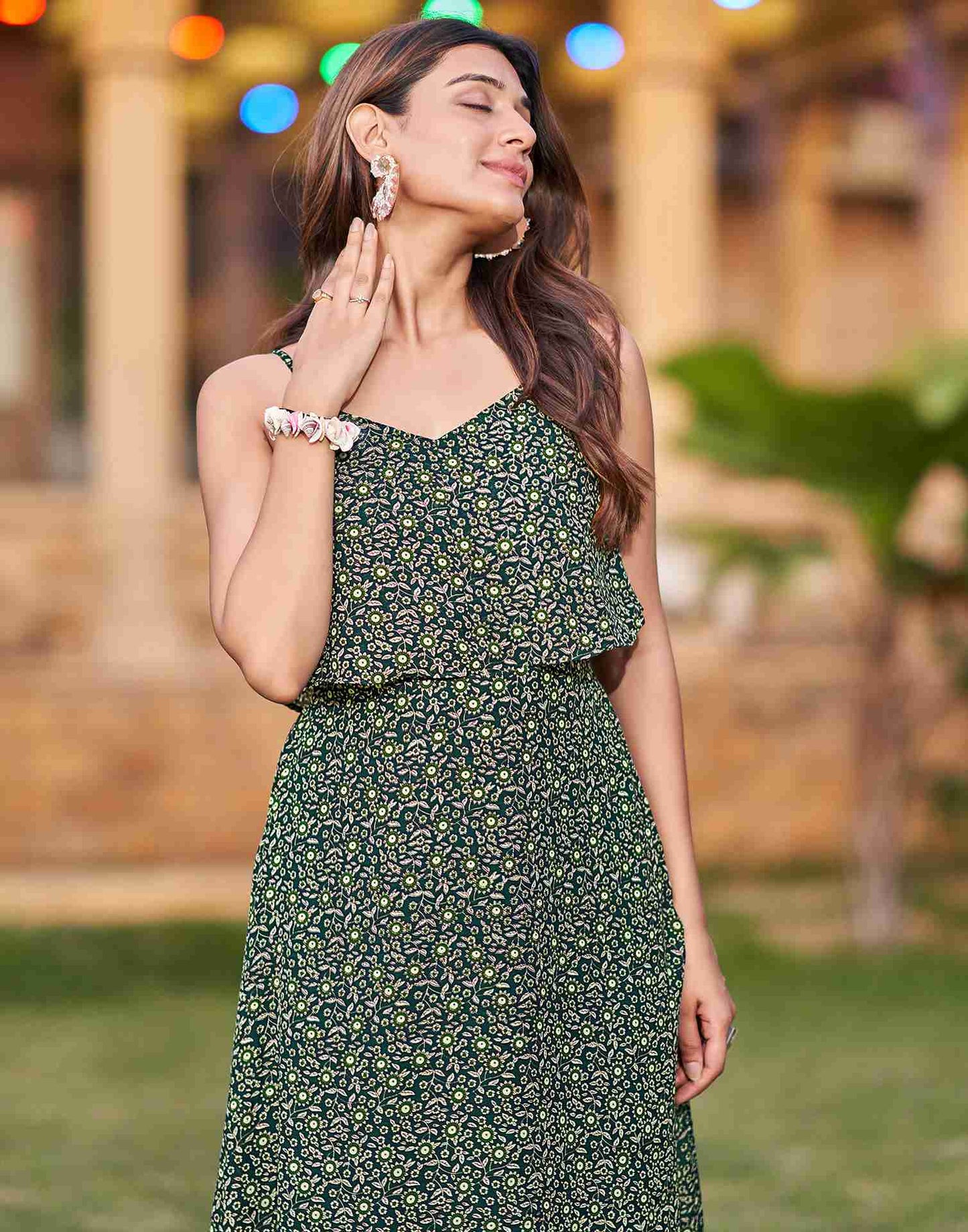 Green Georgette Printed Dress