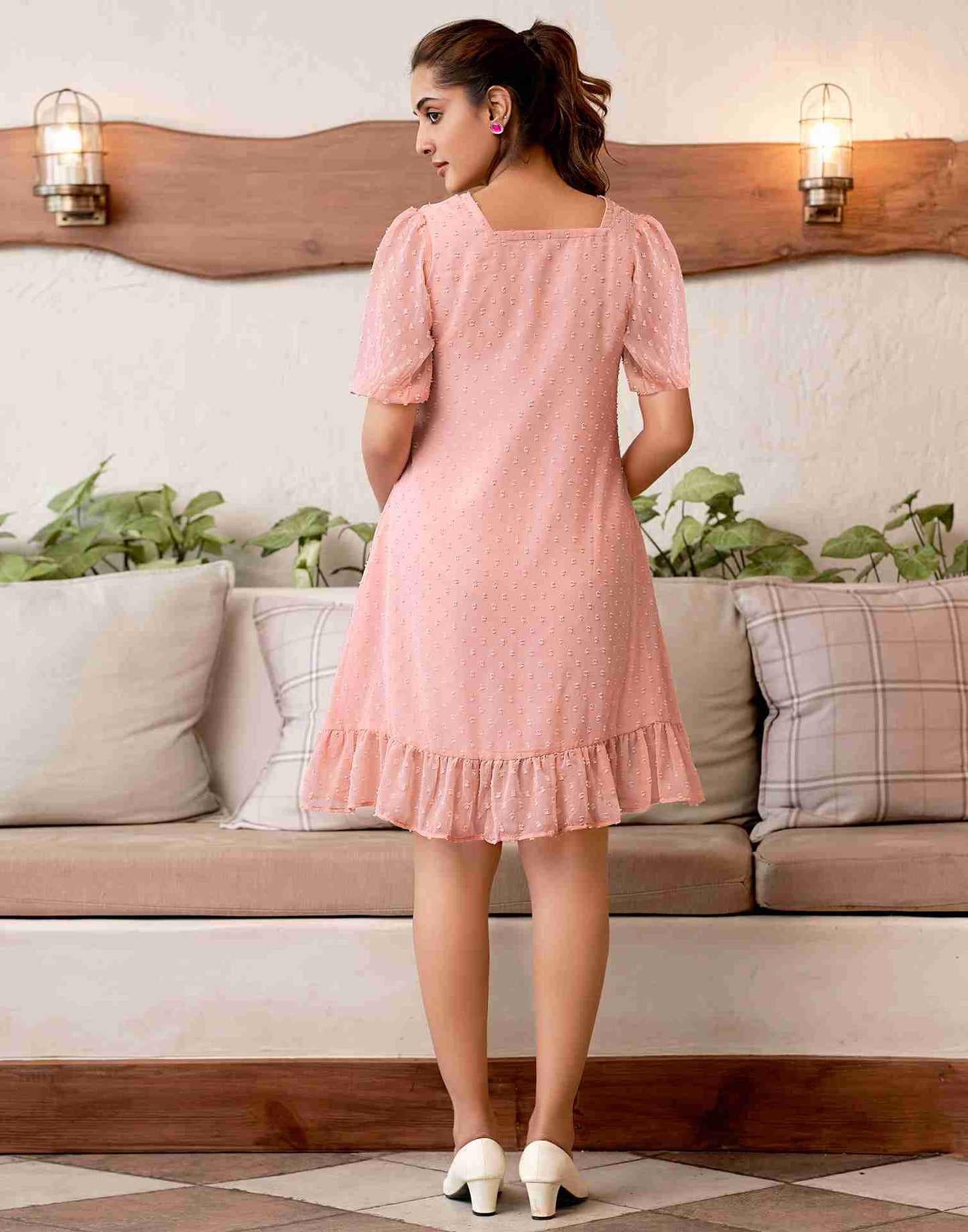 Peach Chiffon Woven Dress