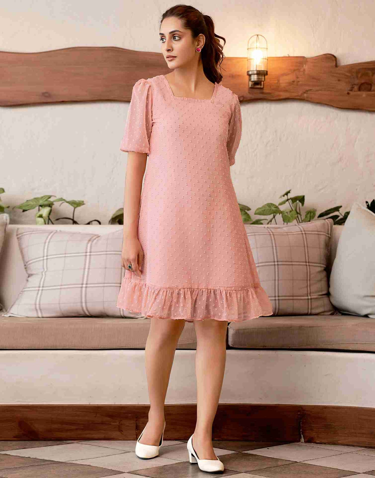 Peach Chiffon Woven Dress