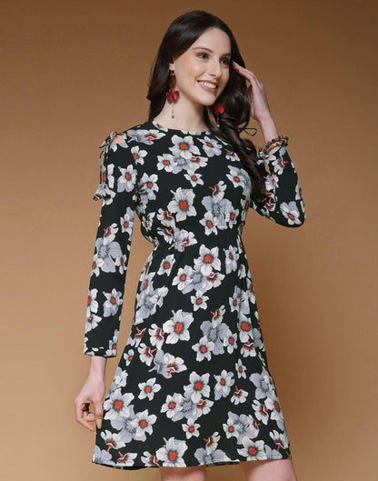 Black Viscose Printed A-Line Dress