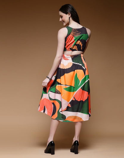 Orange Crepe Printed Straight Dress