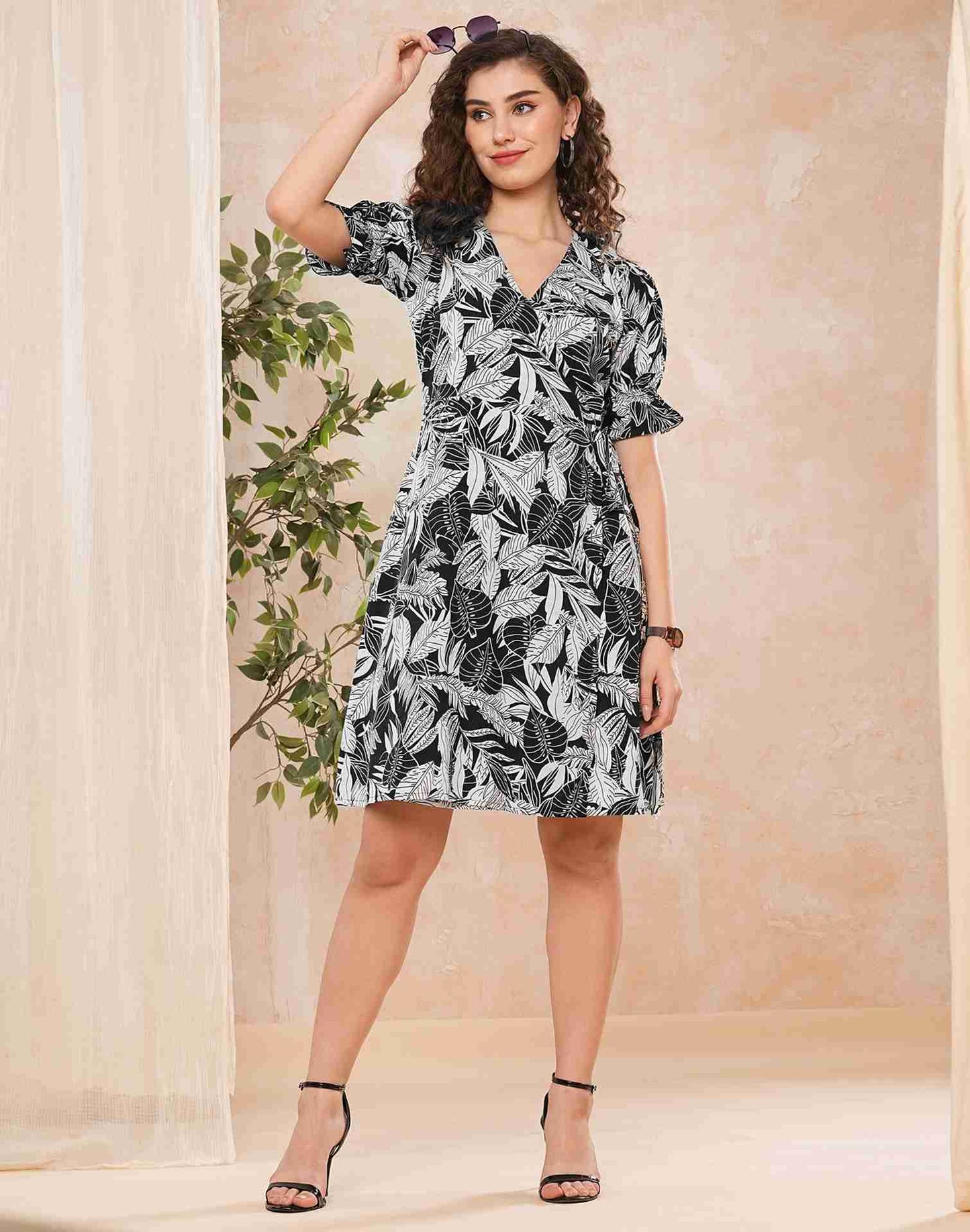 White Polyester Printed Dress