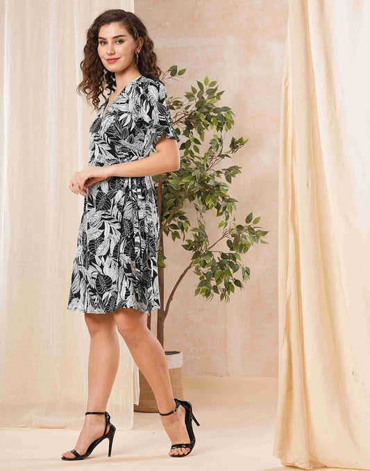 White Polyester Printed Dress