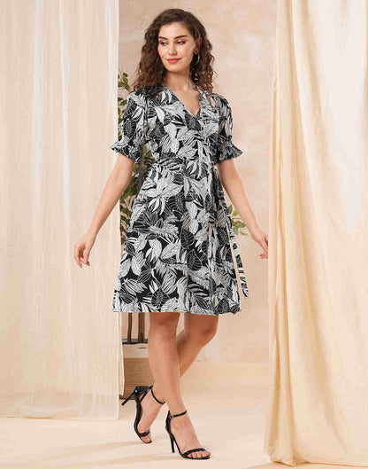 White Polyester Printed Dress