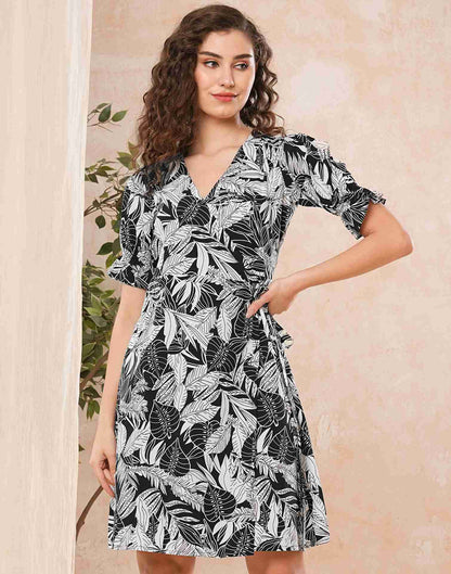 White Polyester Printed Dress