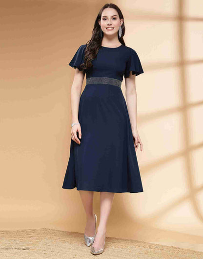 Blue Polyester Plain Dress