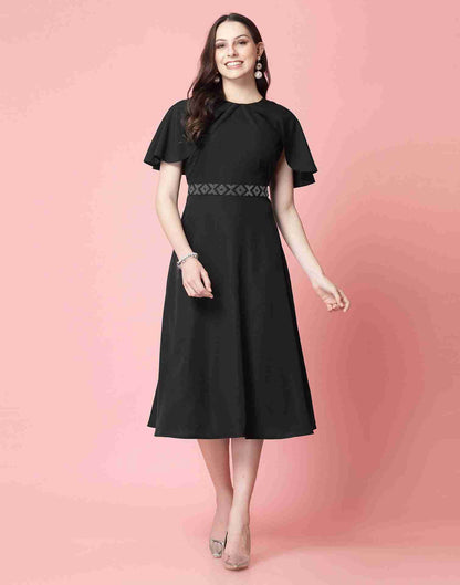 Black Polyester Plain Dress