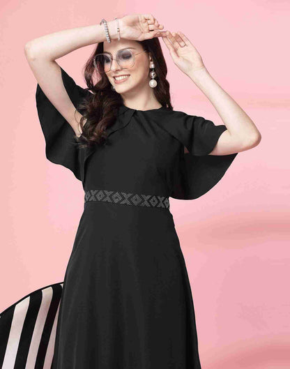 Black Polyester Plain Dress