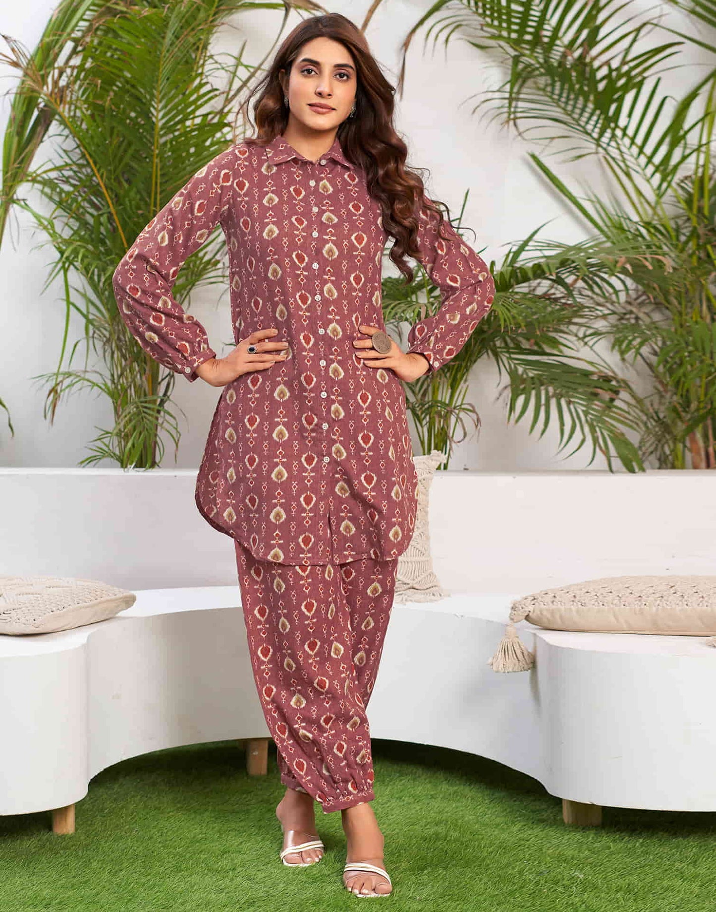 Chestnut Brown Cotton Printed Co-ord Set