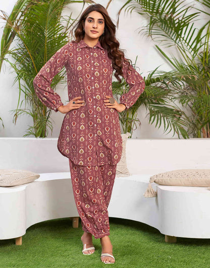 Chestnut Brown Cotton Printed Co-ord Set
