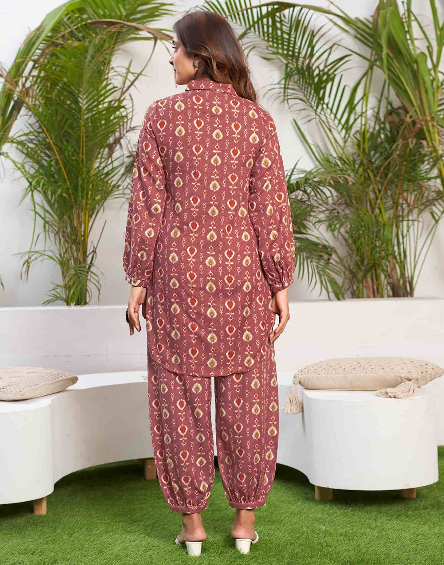 Chestnut Brown Cotton Printed Co-ord Set