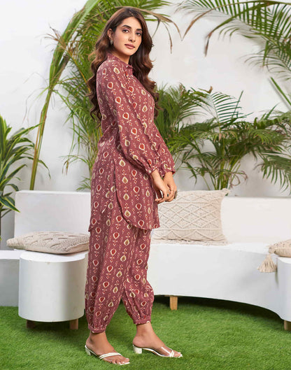 Chestnut Brown Cotton Printed Co-ord Set