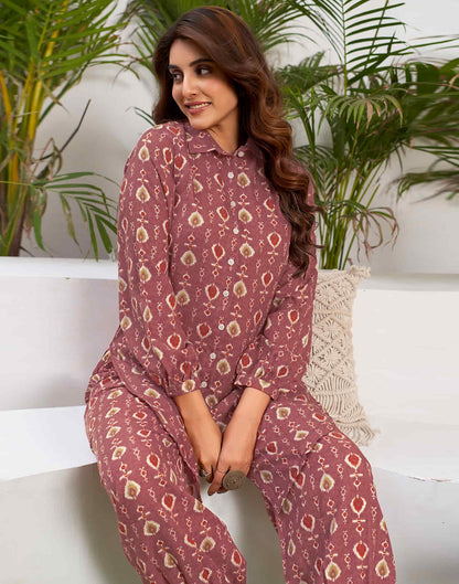 Chestnut Brown Cotton Printed Co-ord Set