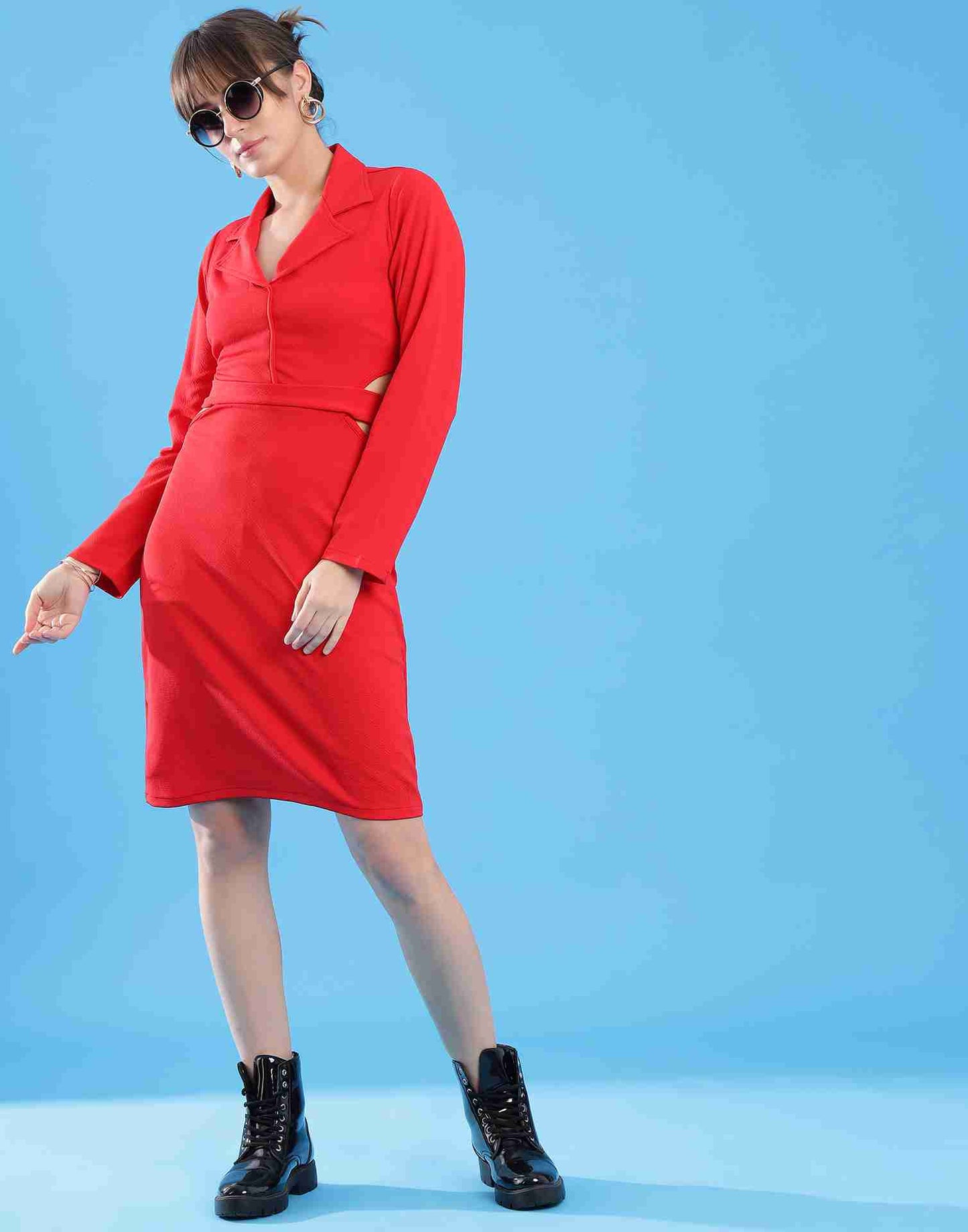 Red Lycra Plain Dress