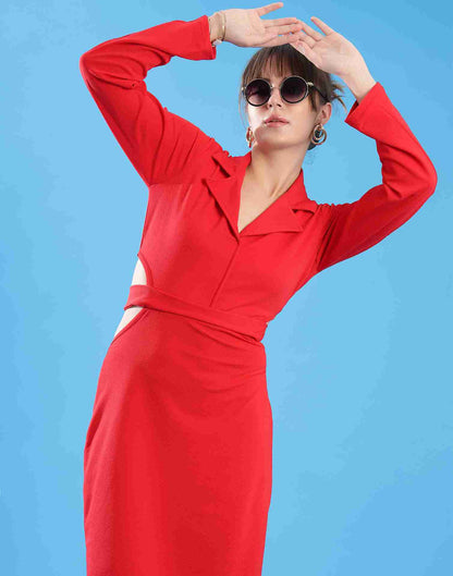 Red Lycra Plain Dress