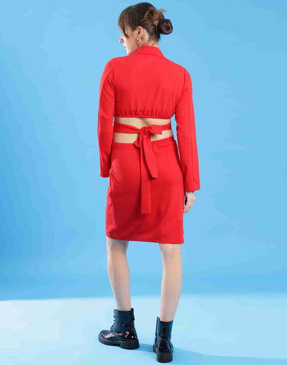 Red Lycra Plain Dress