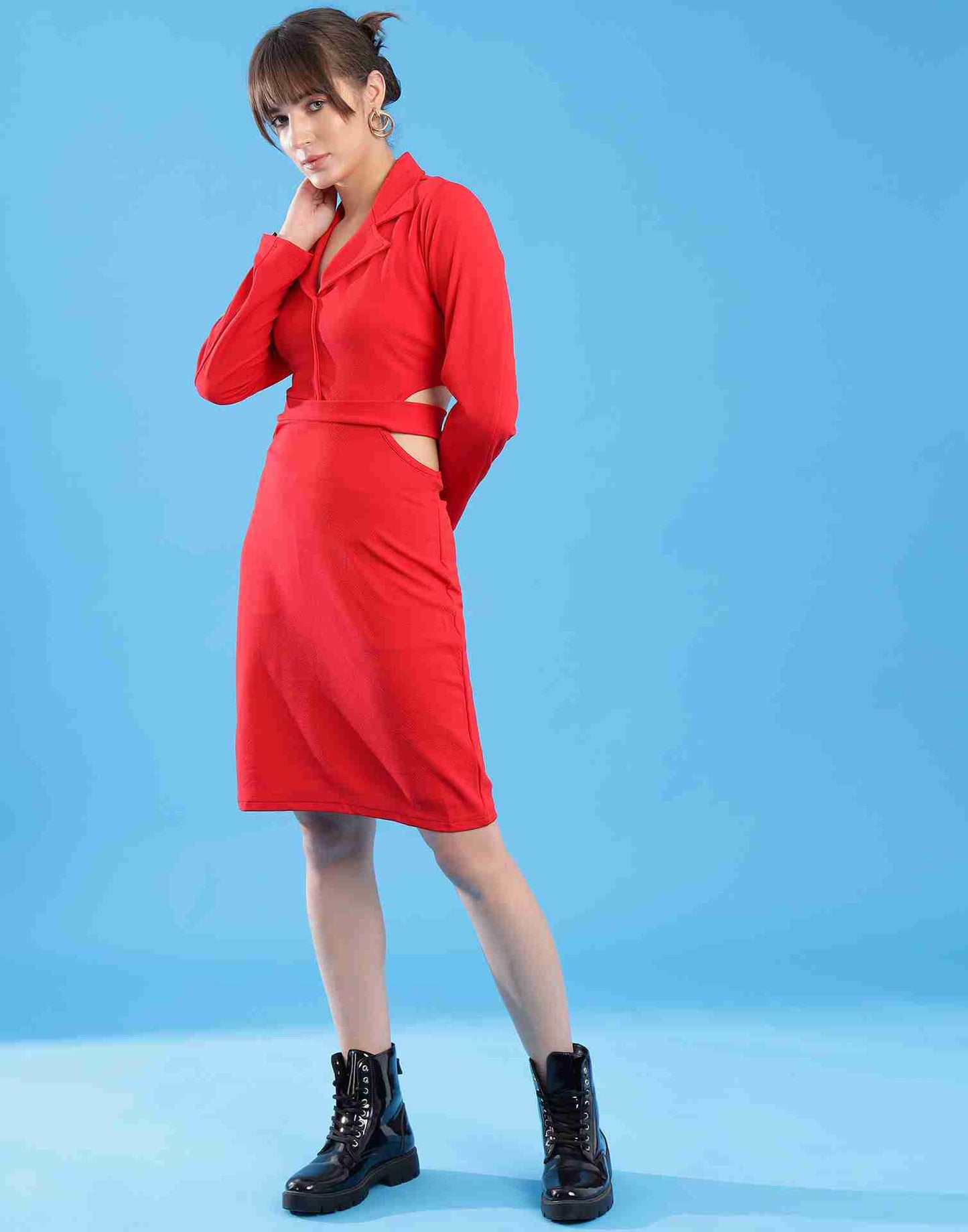 Red Lycra Plain Dress