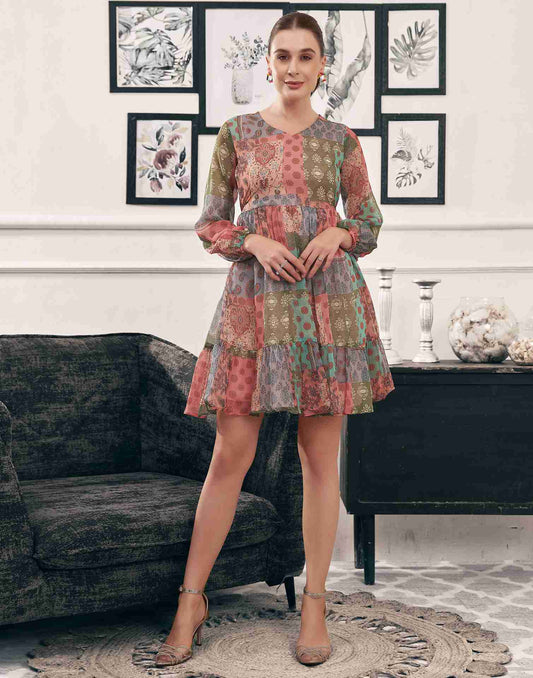 Multicoloured Chiffon Printed Dress